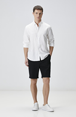 Slim Fit Siyah Parça Boya Diyagonal Chino Şort