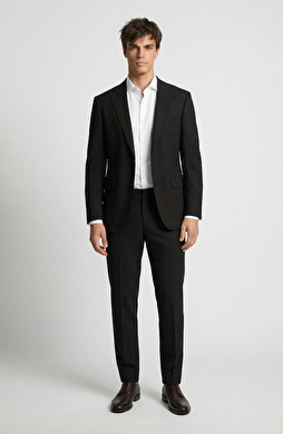 Slim Fit Siyah Mono Yaka Yünlü Takım Elbise