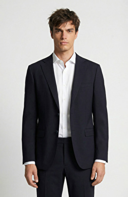 Slim Fit Lacivert Mono Yaka Yünlü Takım Elbise