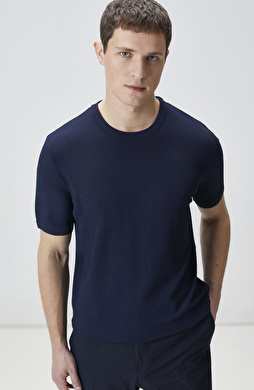 Lacivert Balıksırtı Desenli Triko Kazak