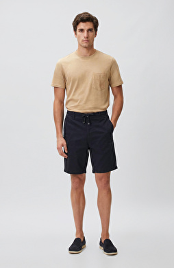 Slim Fit Lacivert Keten Karışımlı Dokuma Şort