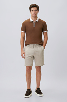 Slim Fit Vizon Keten Karışımlı Dokuma Şort