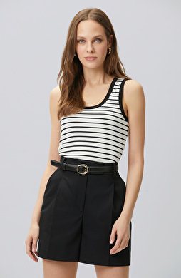 Siyah Beyaz İnce Askılı Çizgili Kaşkorse Atlet