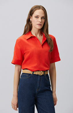 Red Linen Blend Blouse