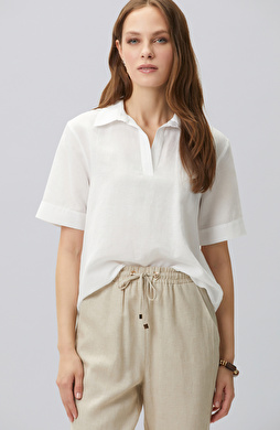 White Linen Blend Blouse