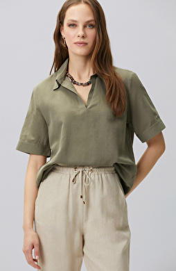 Khaki Linen Blend Blouse