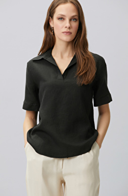 Black Linen Blend Blouse