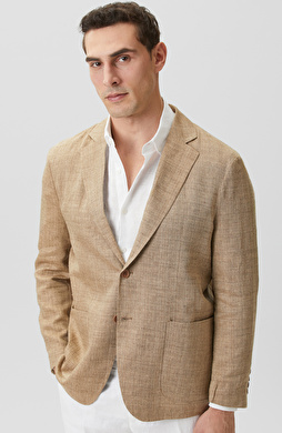 Limited Bej Balıksırtı Keten Karışımlı Ceket