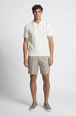 Vizon Beli Tokalı Keten Karışımlı Şort