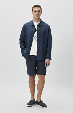 Lacivert Keten Comfort Şort