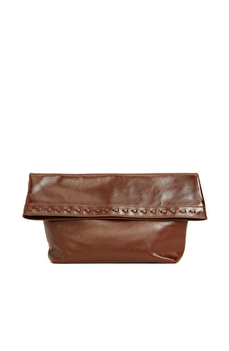 Kahverengi Saraç Detaylı Kadın Deri Clutch