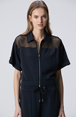 Lacivert File Garnili Modal Karışımlı Sweatshirt