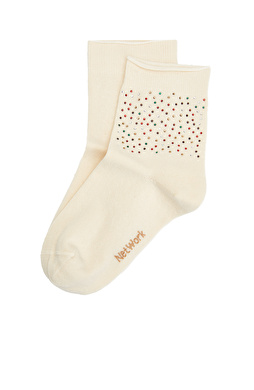 Kırık Beyaz Taşlı Kadın Çorap