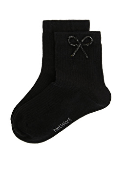 Siyah Fiyonk Detaylı Kadın Çorap