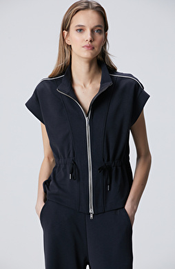 Siyah Modal Karışımlı Biye Detaylı Ceket