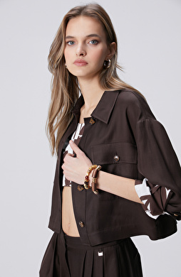 Kahverengi Keten Karışımlı Ceket