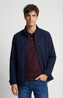 Navy Blue Concealed Hooded Jacket