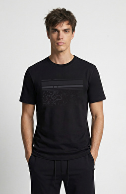 Siyah Mermer Enjeksiyon Baskılı T-shirt