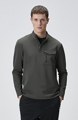 N-Tech Haki Göğüs Cep Detaylı Sweatshirt