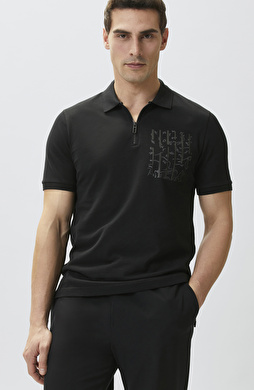 Siyah Süs Cep Baskı Detaylı Pike T-shirt