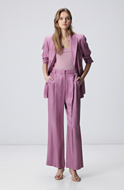 Menekşe Keten Karışımlı Kapaklı Cepli Pantolon