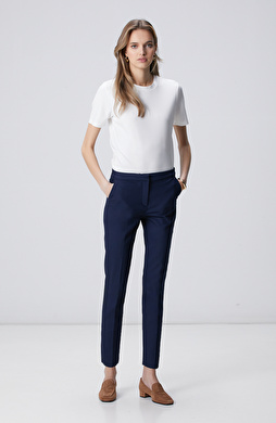 Lacivert Kemeri Lastik Detaylı Pantolon