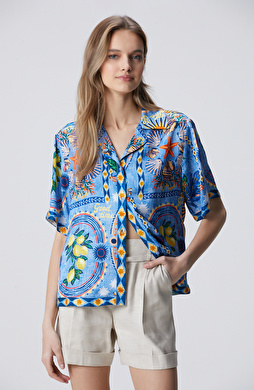 N-Green Color Patterned Viscose Shirt