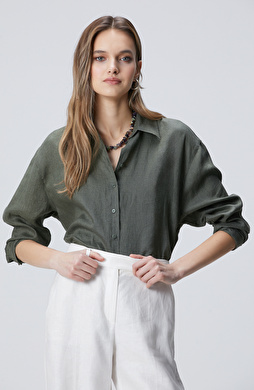 Haki Keten Gömlek