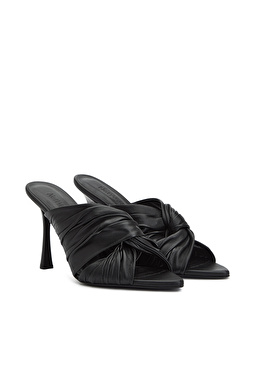 Siyah Düğüm Detaylı Kadın Deri Terlik