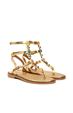 Gold Toka Detaylı Kadın Deri Sandalet