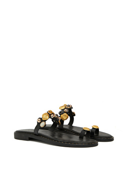 Siyah Toka Detaylı Kadın Deri Terlik