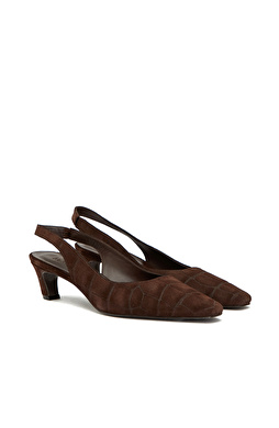 Acı Kahve Kroko Baskılı Deri Topuklu Ayakkabı