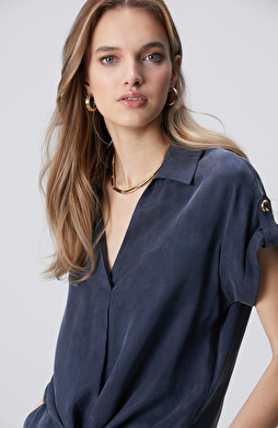 Lacivert Cupro Bluz