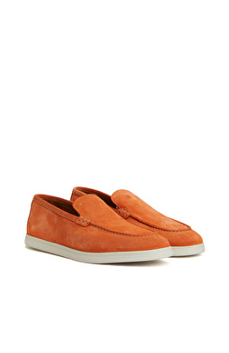 Turuncu Saraç Detaylı Erkek Deri Loafer