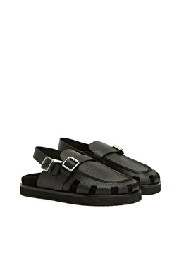 Siyah Günlük Rahat Erkek Deri Sandalet