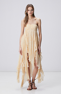 N-Green Yellow Patterned Evening Dress