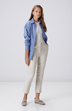 Bej Diyagonal Basic Jogger Pantolon