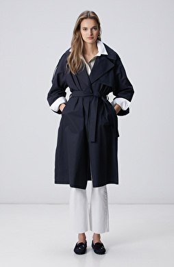 Lacivert Beli Kuşaklı Pardösü