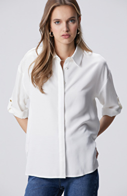 Kırık Beyaz Çizgi Jakarlı Truvakar Kol Gömlek
