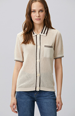 Beige Openwork Knitwear Shirt