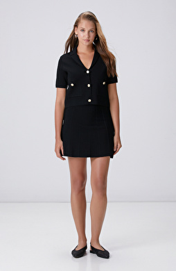 Siyah Jakar Detaylı Mini Rayon Etek