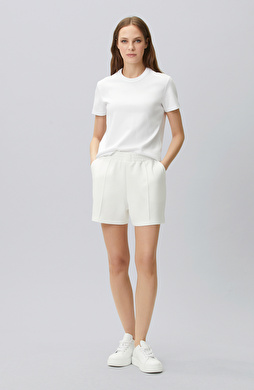 Off White Ribbed Detailed Knitted Shorts