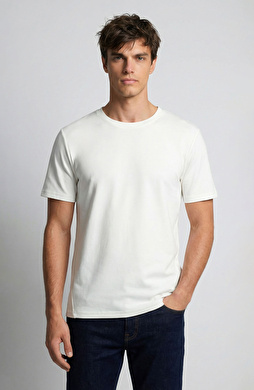 Ekru Pike Desen Basic T-shirt