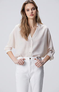 Toz Pembe Crinkle Efektli Truvakar Kol Gömlek