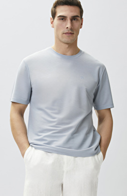 Comfort Fit Açık Mavi Bisiklet Yaka T-shirt