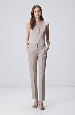 Vizon Basic Dar Paça Metal Aksesuarlı Pantolon