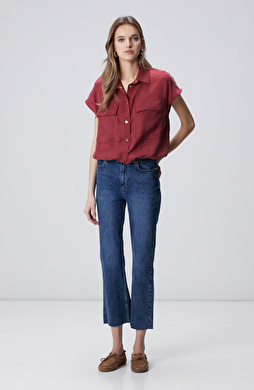 Indigo Kesik Paça Denim Pantolon