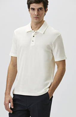 Slim Fit White Polo Neck Waffle T-shirt