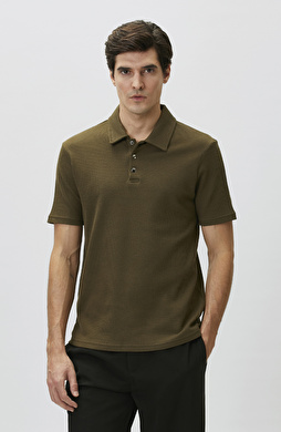 Slim Fit Khaki Polo Neck Waffle T-shirt