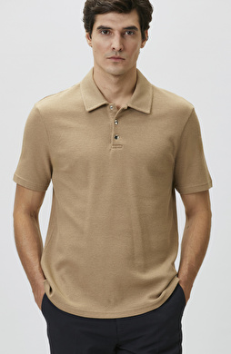 Slim Fit Mink Polo Neck Waffle T-shirt